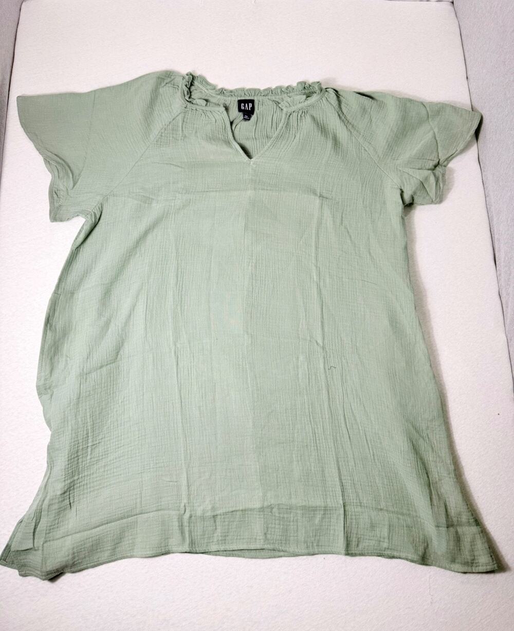 Gap Gauze Crinkle Dress Womens 2XL Green Soft Cotton Relaxed Short Sleeve NWT
